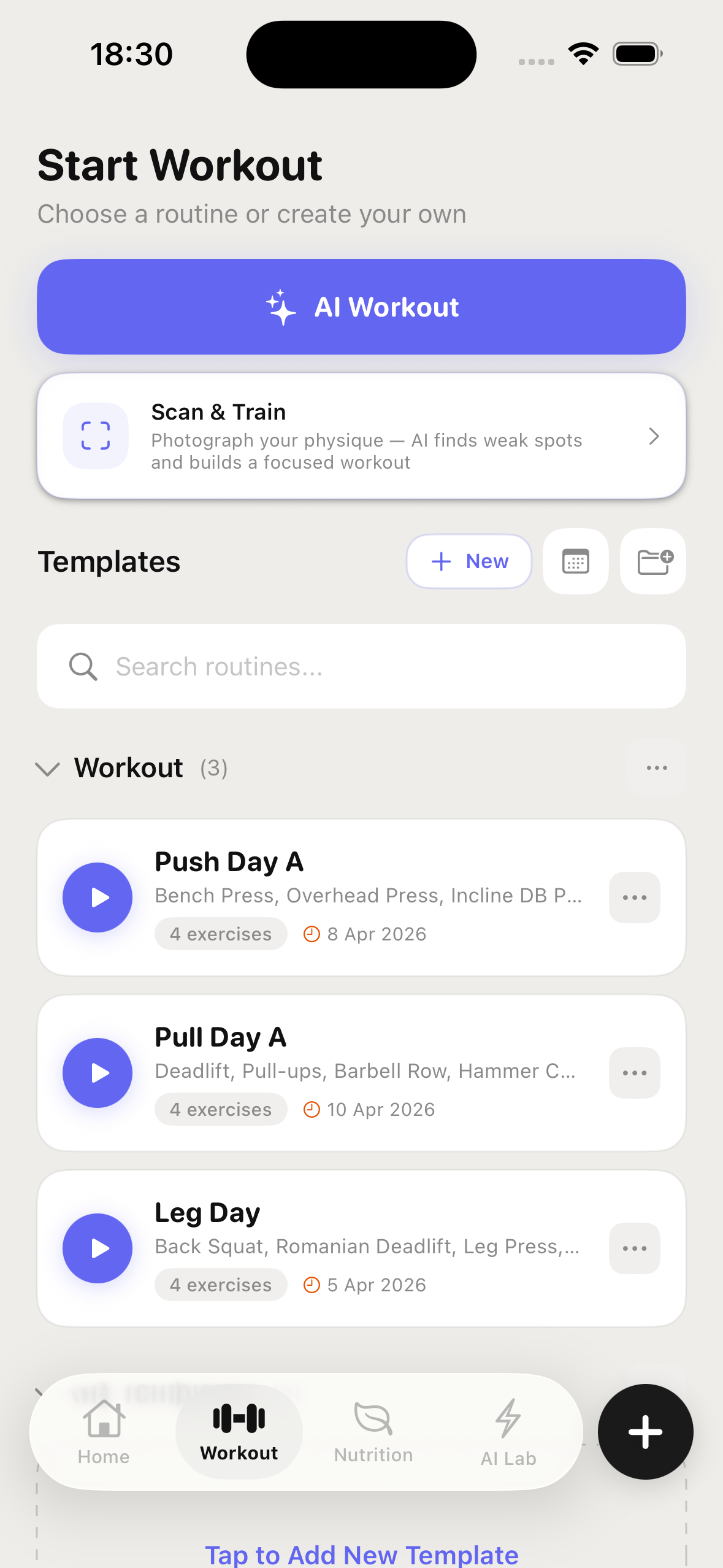 Lift Workout templates